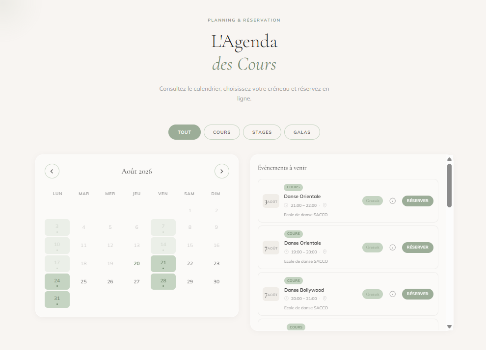 Agenda & réservation
